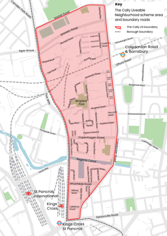 Map showing The Cally Liveable Neighbourhood boundary and area