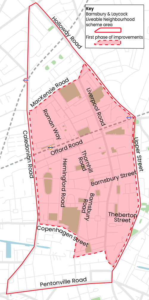 Map showing the proposed Barnsbury and Laycock Liveable Neighbourhood area