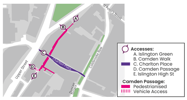 Map of Charlton Place and Camden Passage wider area