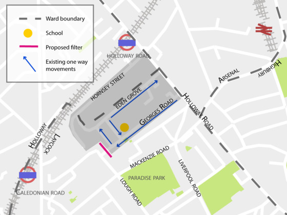 Map showing proposed traffic changes outside Sacred Heart Catholic Primary School