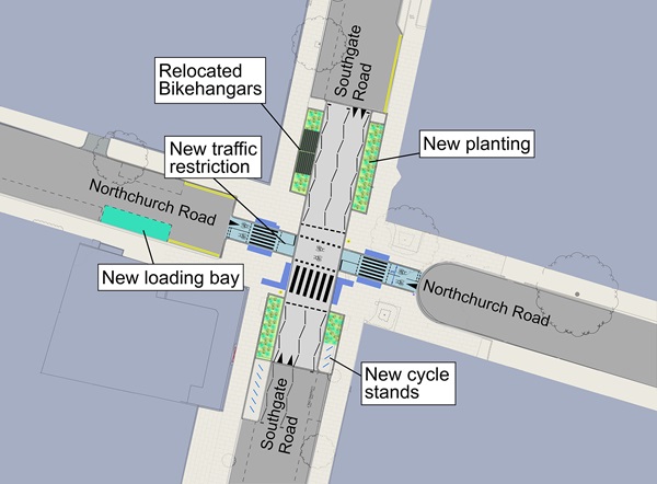 Drawing showing the proposed changes to Northchurch and Southgate Road