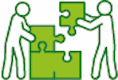 Icon of two people fitting puzzle pieces together to signify collaboration 