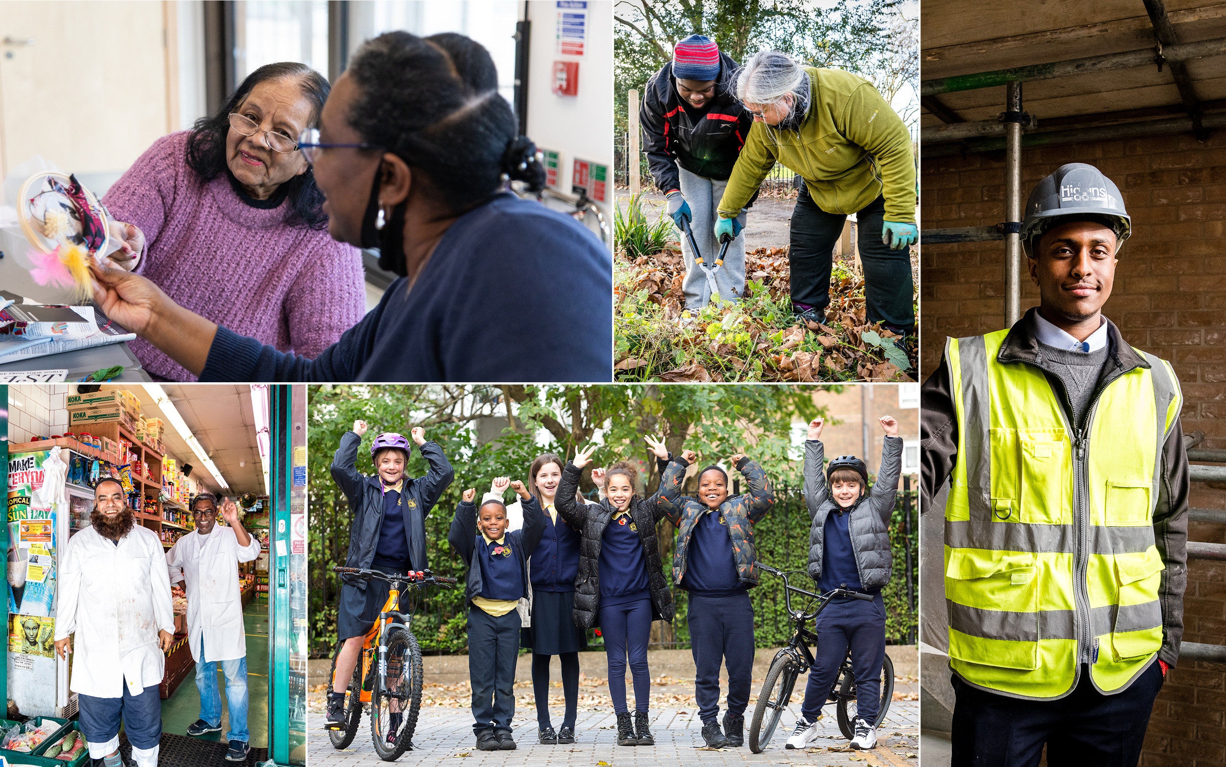 A collage of images showing the Islington community with children, community activities, local employees and businesses.