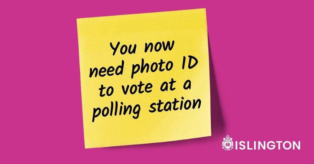 Post-it note with "You now need photo ID to vote at a polling station" written on it