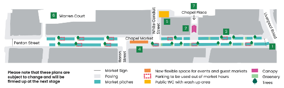 Map of Chapel Market changes for the February-March 2023 consultation